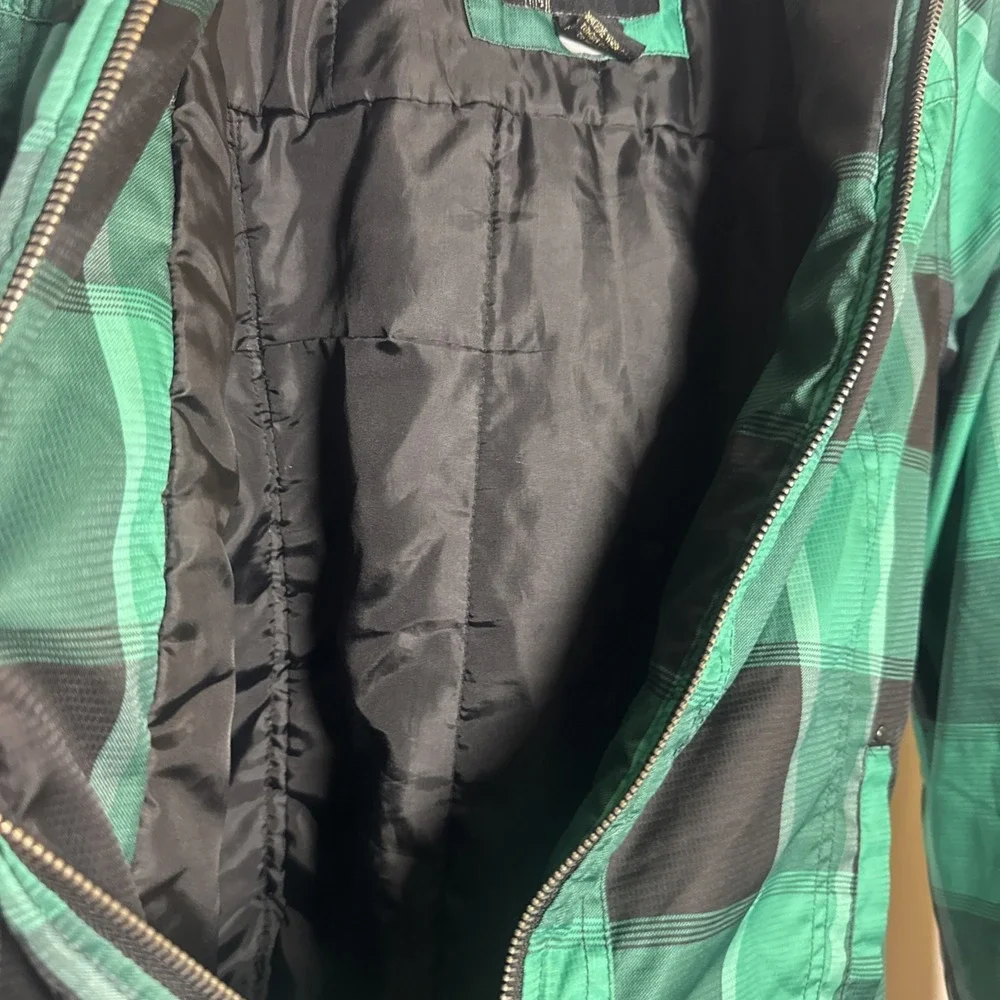 O'Neill Women's Plaid Hooded Jacket Green &‎ Black Faux Fur Trim Medium M - Picture 3 of 6